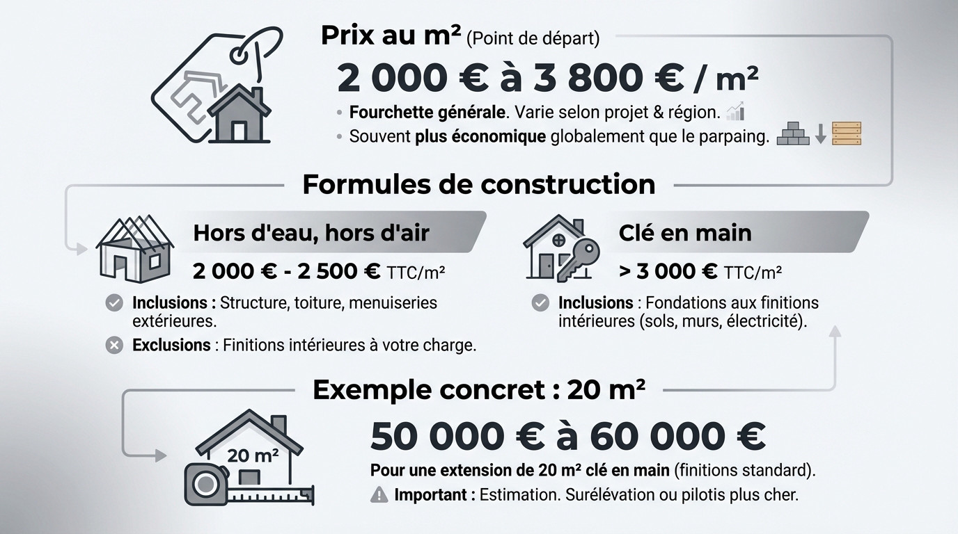 Charpentiers travaillant sur l'ossature bois d'une extension de maison moderne