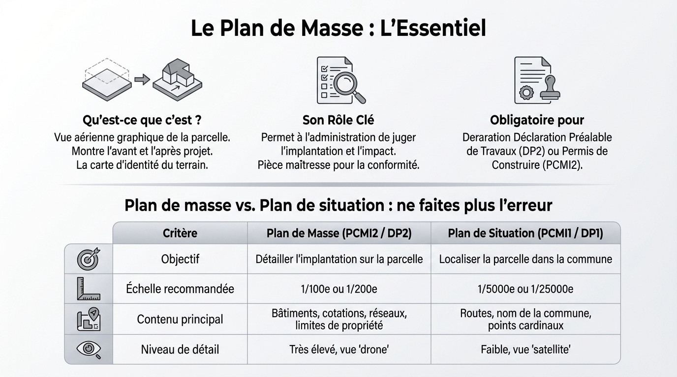 Exemple de plan de masse montrant l'implantation d'une maison sur un terrain