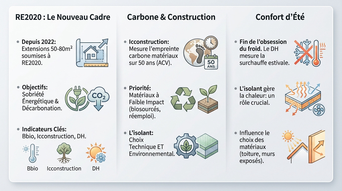 Chantier d'extension de maison montrant la pose d'isolants conformes à la RE2020