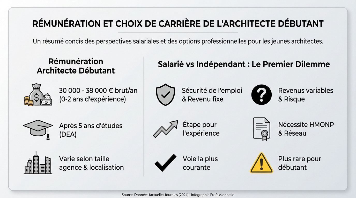 Jeune architecte travaillant sur des plans, illustrant le début de carrière et la rémunération