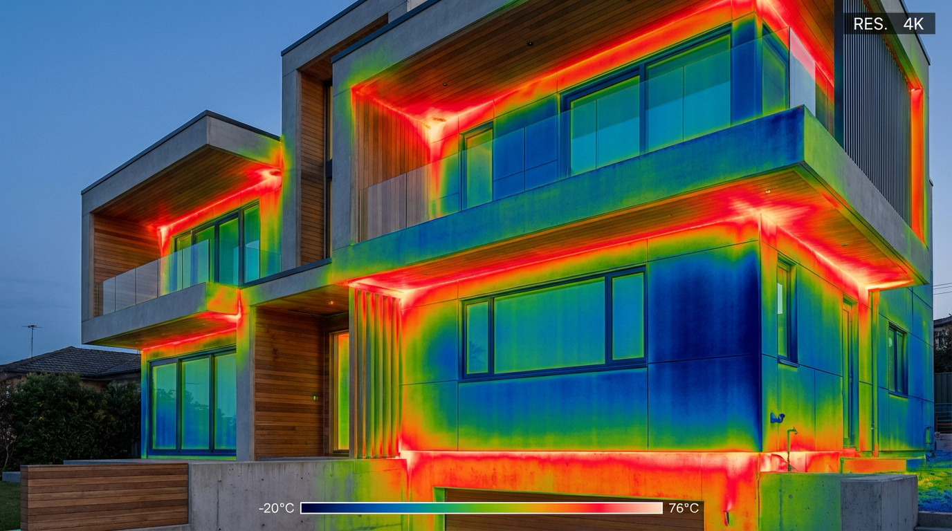 Illustration d'une architecture moderne mettant en avant la performance thermique et l'isolation des façades