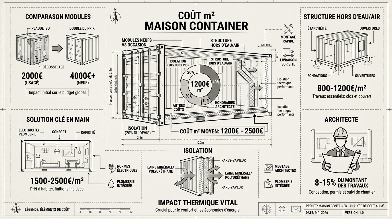 Analyse détaillée des coûts au mètre carré pour une construction en container maritime