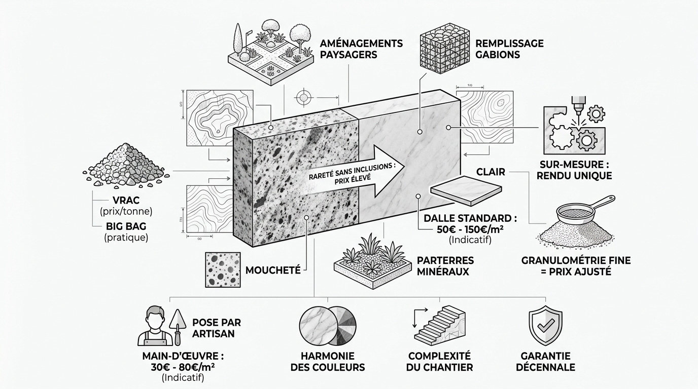 Infographie détaillant les coûts et la valeur de la pierre de Comblanchien selon sa sélection