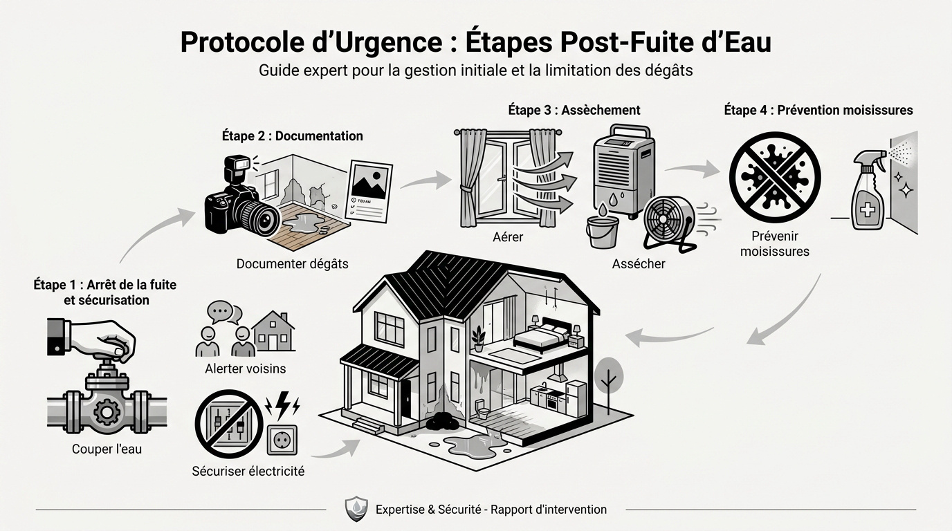 Actions prioritaires à effectuer immédiatement après la détection d'une fuite d'eau